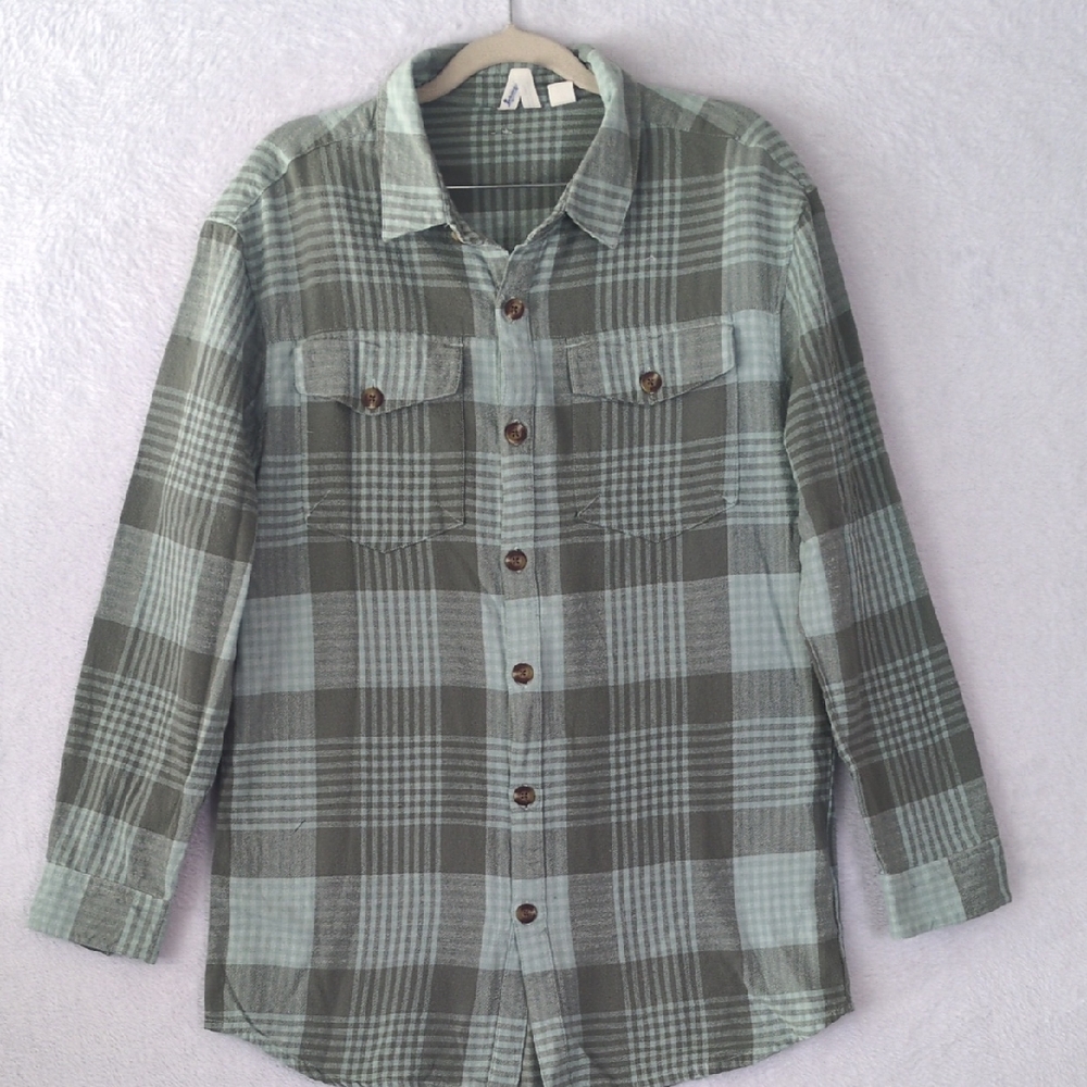 ROXY‎ Men's Green Plaid Flannel Button Down Shirt Size S